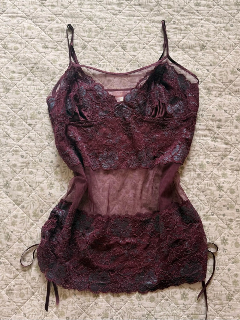 Victoria's Secret burgundy lace corset top with tie up sides